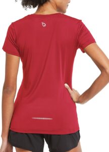 baleaf women's short sleeve running workout shirts athletic tops lightweight quick dry training yoga crewneck red l