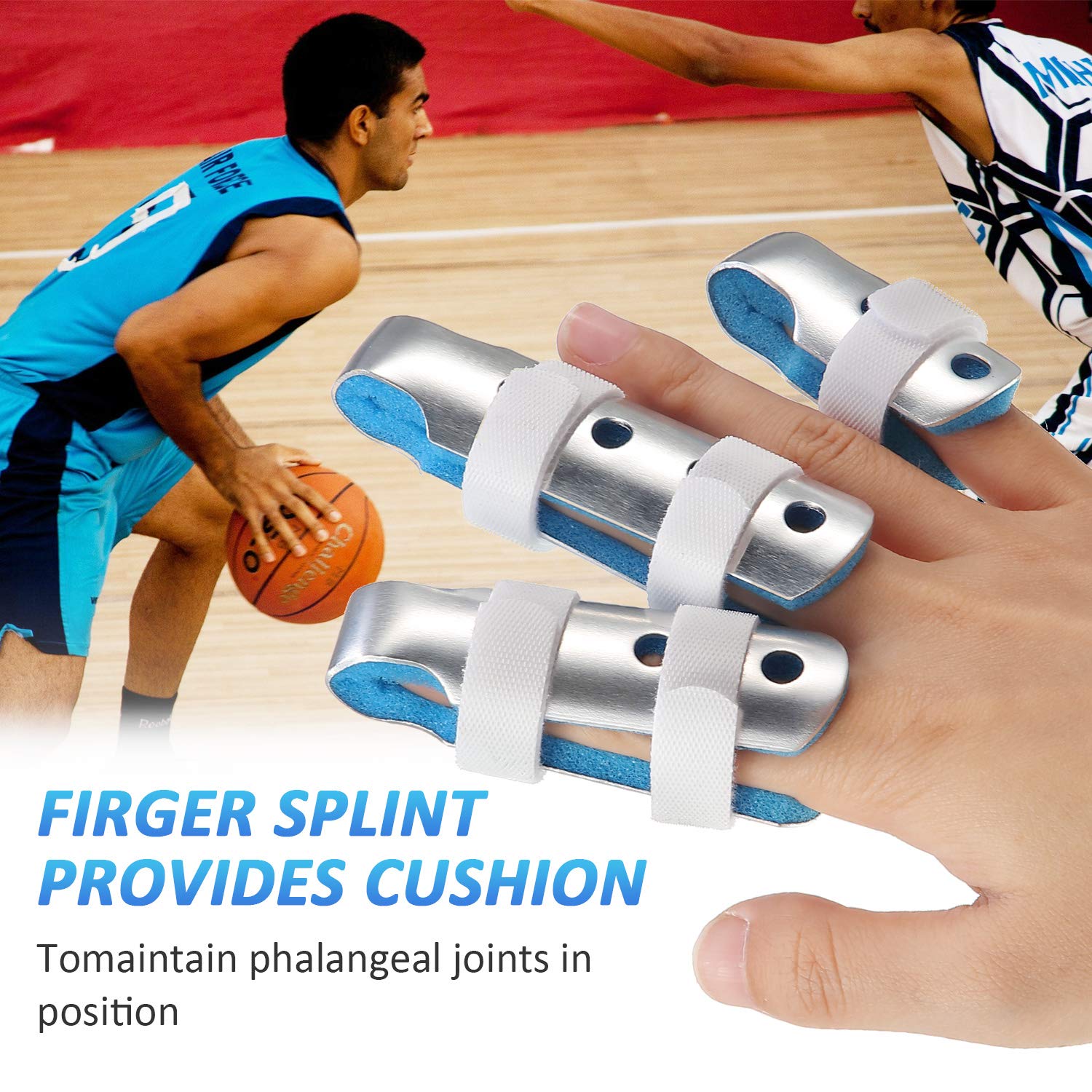 6 Pieces Finger Splints Metal Finger Support Finger Stabilizer for Adults and Children Finger Knuckle Joint Fixation, 3 Sizes (Blue)