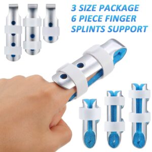 6 Pieces Finger Splints Metal Finger Support Finger Stabilizer for Adults and Children Finger Knuckle Joint Fixation, 3 Sizes (Blue)