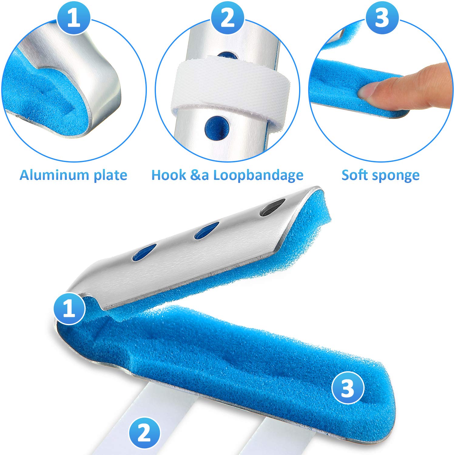 6 Pieces Finger Splints Metal Finger Support Finger Stabilizer for Adults and Children Finger Knuckle Joint Fixation, 3 Sizes (Blue)