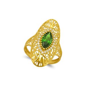 TOUSIATTAR 14k Yellow Gold Filigree Ring Band – Color Stone Diamond Cut CZ Ring – Nice Jewelry Gift for Women and Her (7)