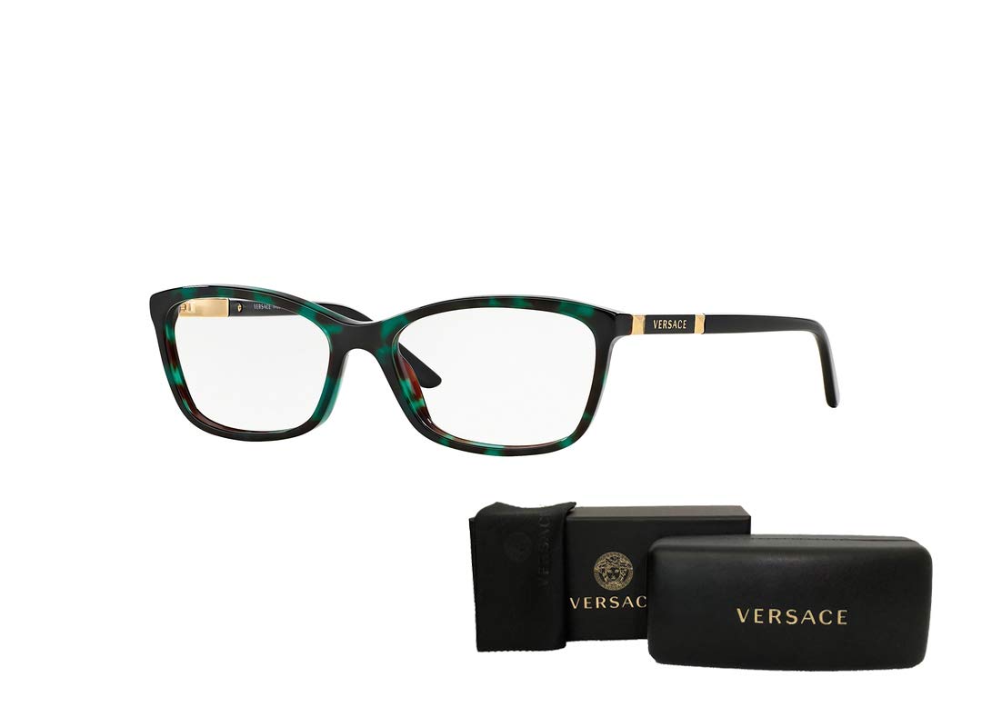 Versace VE3186 5076 54M Green Havana Transparent Cateye Eyeglasses For Women+ BUNDLE With Designer iWear Eyewear Kit