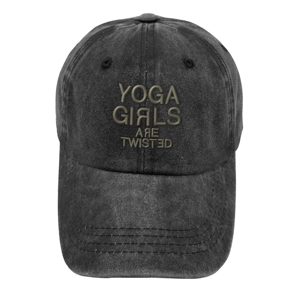 Vintage Washed Hat Yoga Girls are Twisted Embroidery Cotton Dad Hats for Men & Women Buckle Closure Black Design Only