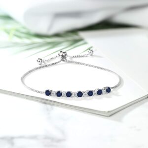 Gem Stone King 925 Sterling Silver Blue Sapphire and White Topaz Tennis Bracelet For Women (1.06 Cttw, Gemstone Birthstone, Adjustable Up to 9 Inch)