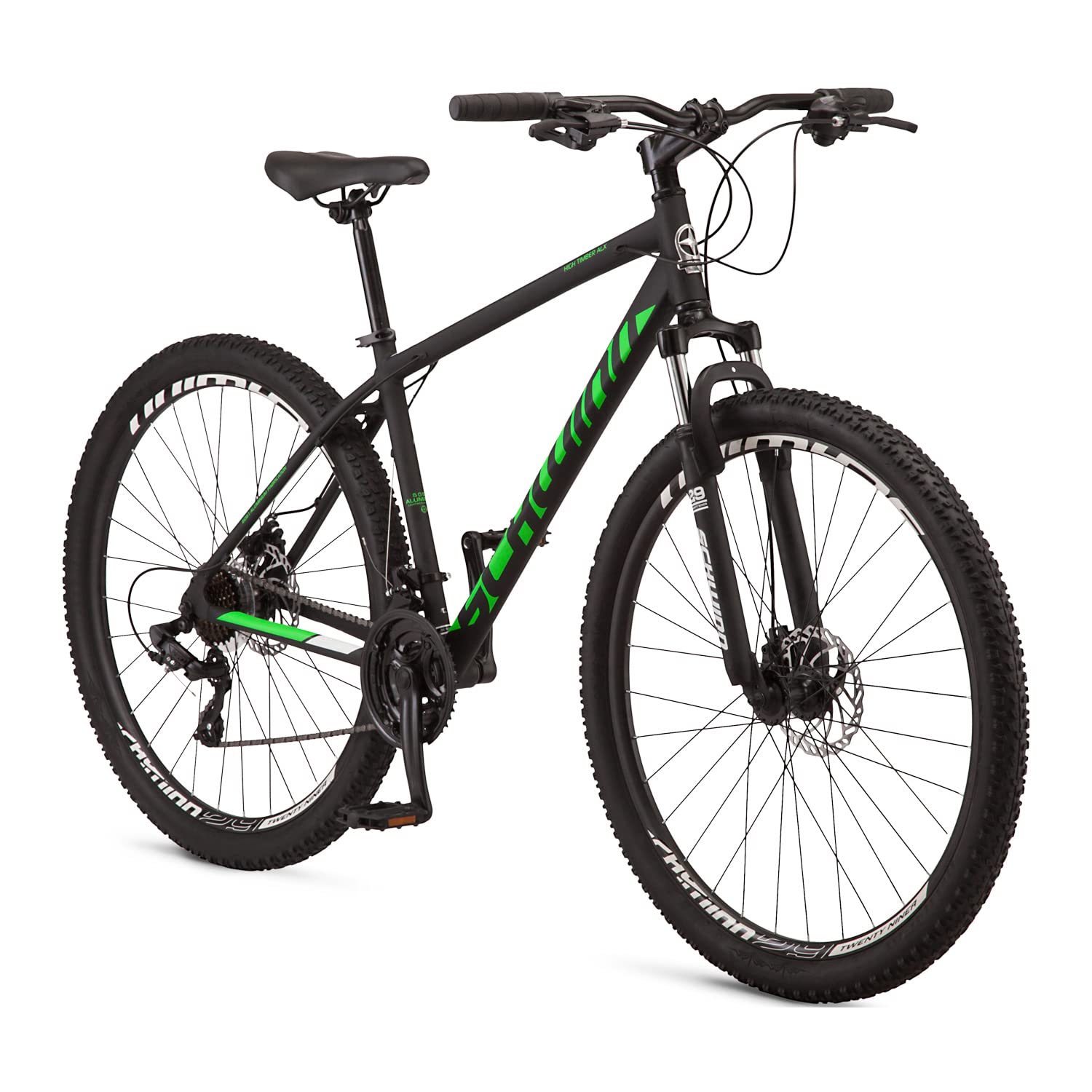 Schwinn High Timber ALX Mountain Bike for Adult Men Women, 29-Inch Wheels, 21-Speeds, Front Suspension, Aluminum Frame, Mechanical Disc Brakes, Black/Green