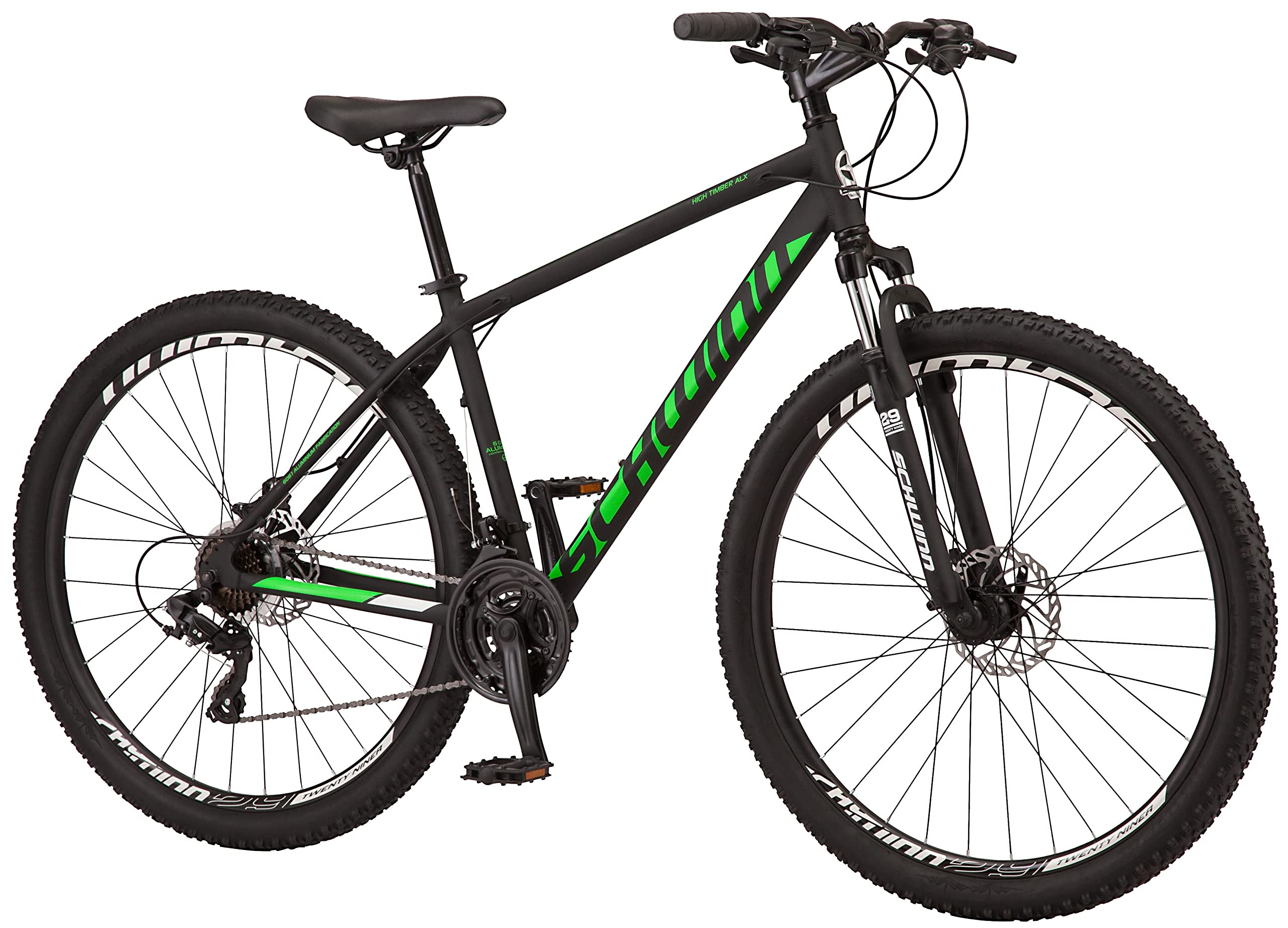 Schwinn High Timber ALX Mountain Bike for Adult Men Women, 29-Inch Wheels, 21-Speeds, Front Suspension, Aluminum Frame, Mechanical Disc Brakes, Black/Green