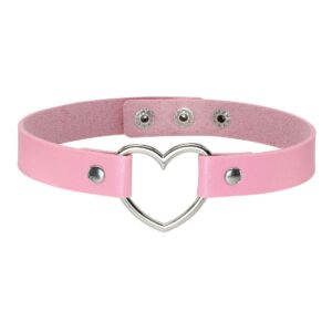 eigso vintage retro steampunk collar choker for women and men with love heart metal pu necklace cool adjustable (pink)