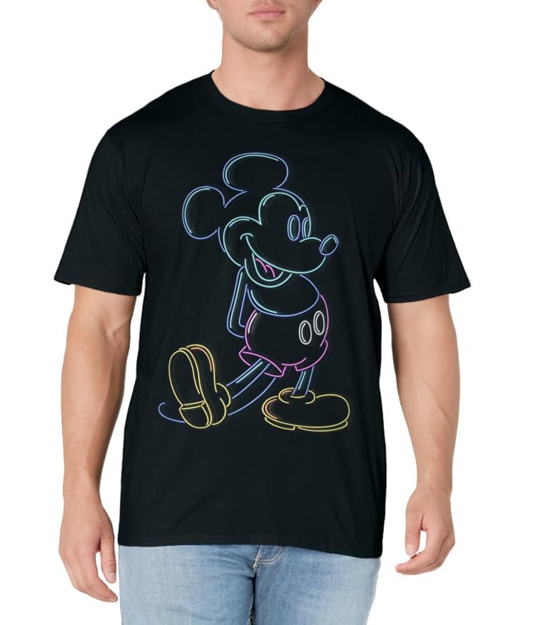 Disney Mickey And Friends Mickey Mouse Neon Line Portrait T-Shirt