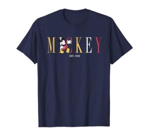 disney mens classic disney mickey and friends mickey mouse est 1928 simple text t shirt, blue, small us