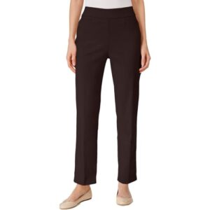 alfred dunner petite womens petiteclassic allure fit proportioned pant with elastic comfort waistband, brown, 14p