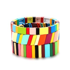 nvenf tile bracelets enamel rainbow tile bead bracelets colorblock stackable stretch bracelets bohemia tile strand bangle bracelet set for women men