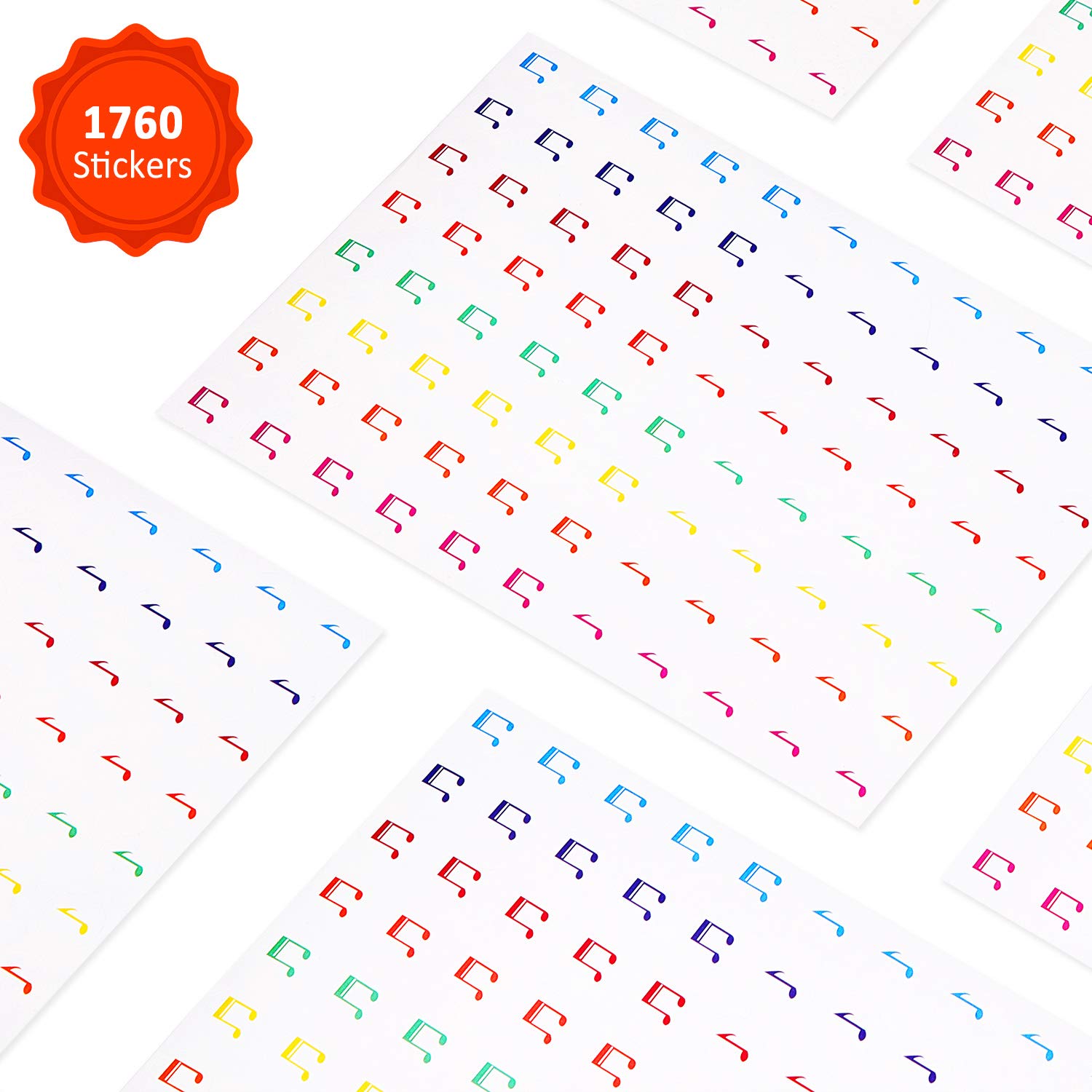 Outus 1760 Pieces Music Notes Stickers for Kids Colorful 20 Sheets Musical Label Cartoon Sticker Teacher Appreciation Gift Teacher Incentive Stickers Students Scrapbooking Planner Calendar