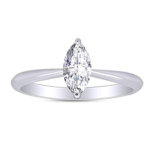 AFFY 8X4MM Marquise Shape Cubic Zirconia In 14K White Gold Over Sterling Silver Solitaire Engagement Rings (Ring Size-6)