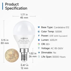 SHINESTAR 3-Pack Ceiling Fan Light Bulbs, Small Base, 120v 60w Equivalent, E12 LED Bulb, 5000K Daylight, Non-Dimmable