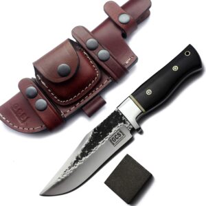 GCS Handmade D2 Steel Hunting Knife Full Tang Micarta Handle Hunting Knife with Right Hand Front Belt and Left Hand Scout Carry Buffalo Leather Sheath for Survival EDC GCS 236