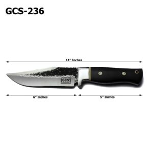 GCS Handmade D2 Steel Hunting Knife Full Tang Micarta Handle Hunting Knife with Right Hand Front Belt and Left Hand Scout Carry Buffalo Leather Sheath for Survival EDC GCS 236