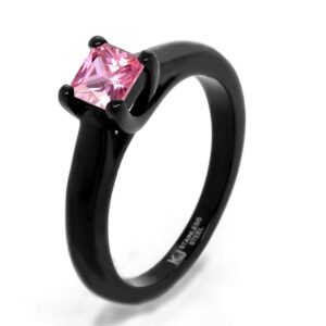 solitaire princess ring - black rings for women - black spinel ring - white cubic zirconia ring - pink ring cz stone - blue cz rings - black engagement ring (pink, 9)