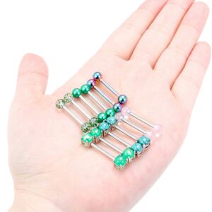 Yaalozei 14G Nipple Rings Piercing Jewelry for Women 14 Gauge Stainless Surgical Steel Green Turquoise Straight Nipplerings Nipple Barbell Bar Piercing Jewelry for Women 14mm