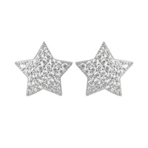 Hiqmic 925 Sterling Silver Fashion Star Rhinestone Ear Stud Earrings Piercing White Gold Plated Jewelry - Silver