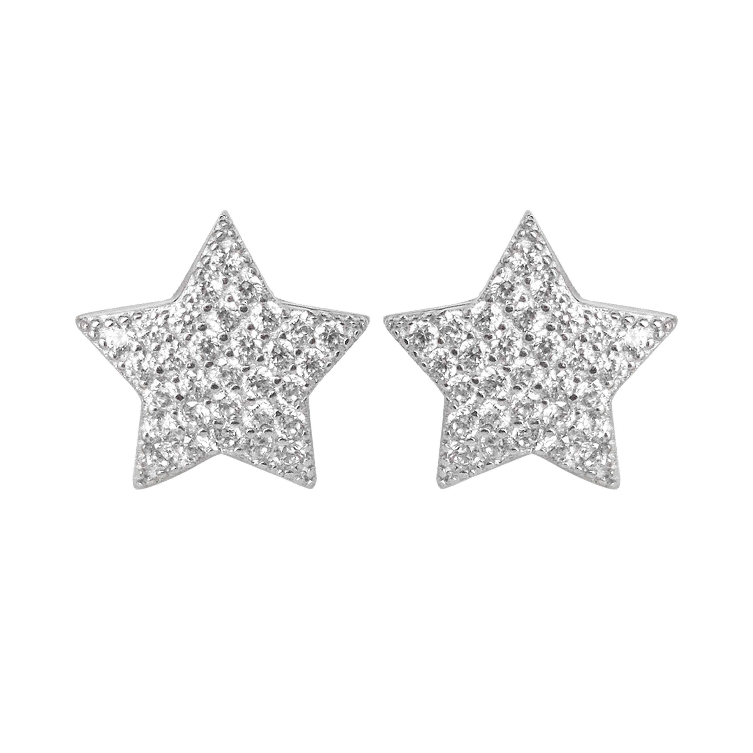 Hiqmic 925 Sterling Silver Fashion Star Rhinestone Ear Stud Earrings Piercing White Gold Plated Jewelry - Silver