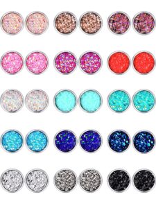 boao 15 pairs druzy stud bulk earrings set stainless steel round post earrings bohemian pierced earrings jewelry for women (8.0 millimeters)