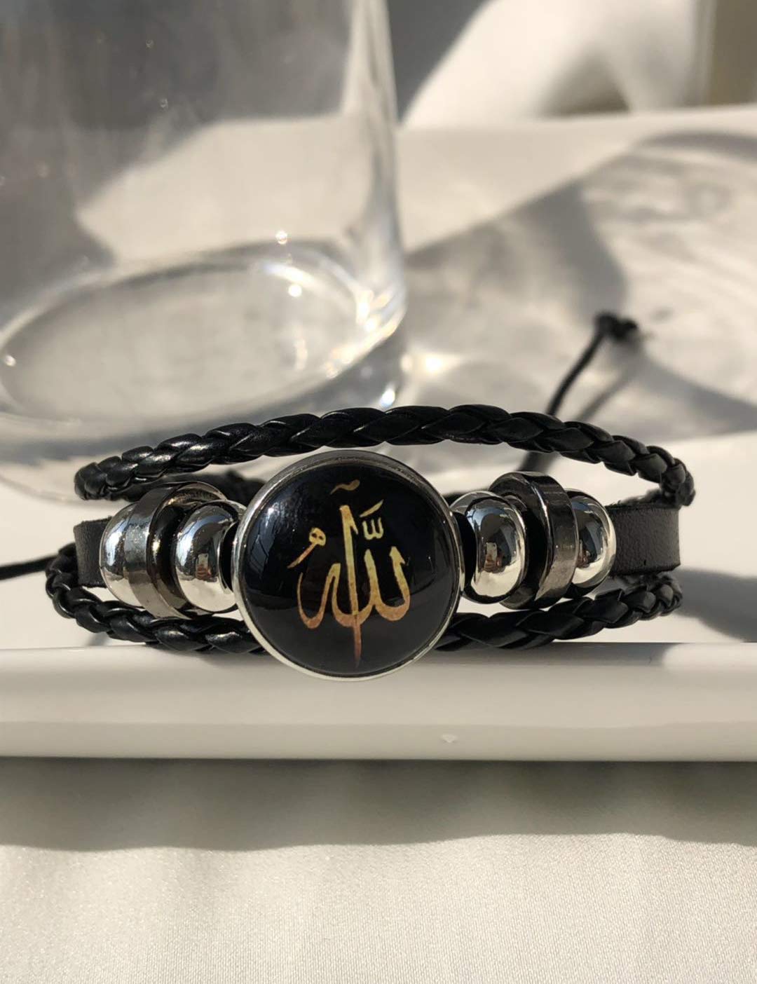 Leather Bracelet Woven Braided Muslim Allah Religions Jewelry Talisman Amulet Keep Calm Inscription (style 1)