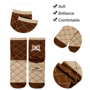 Cute Socks Womens Dog Cat Novelty Animal Socks for girl Cartoon Cotton Casual Crew Funny Socks 5 Pairs, E Cat style 1