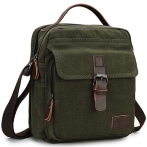 ravuo messenger bag for men, water resistant shoulder bag canvas satchel crossbody bag for travel and work green