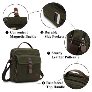 RAVUO Messenger Bag for Men, Water Resistant Shoulder Bag Canvas Satchel Crossbody Bag for Travel and Work Green