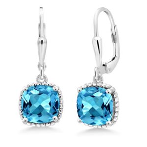 gem stone king 925 sterling silver 8mm cushion gemstone birthstone leverback drop dangle earrings for women