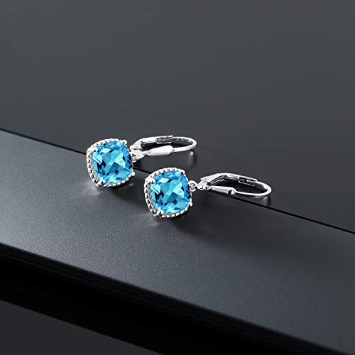 Gem Stone King 925 Sterling Silver 8MM Cushion Gemstone Birthstone Leverback Drop Dangle Earrings for Women