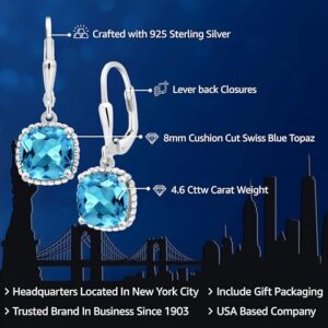 Gem Stone King 925 Sterling Silver 8MM Cushion Gemstone Birthstone Leverback Drop Dangle Earrings for Women