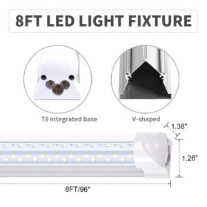 FALANFA 8FT T8 V Shape Integrated Tube Light Double Side 4 Row,120W LED Shop Light Fixture, AC85-277V 14400 Lumens 6000K Cold White, LED Cooler Door Light 6 Pack