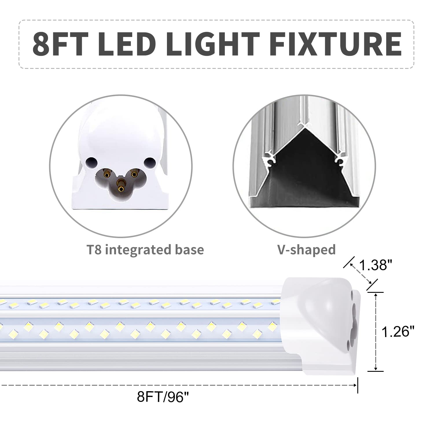 FALANFA 8FT T8 V Shape Integrated Tube Light Double Side 4 Row,120W LED Shop Light Fixture, AC85-277V 14400 Lumens 6000K Cold White, LED Cooler Door Light 6 Pack