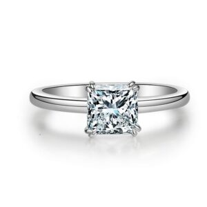 simple princess cut solitaire engagement ring square 1.25 ct cubic zirconia bridal ring 925 sterling silver (silver, 6)