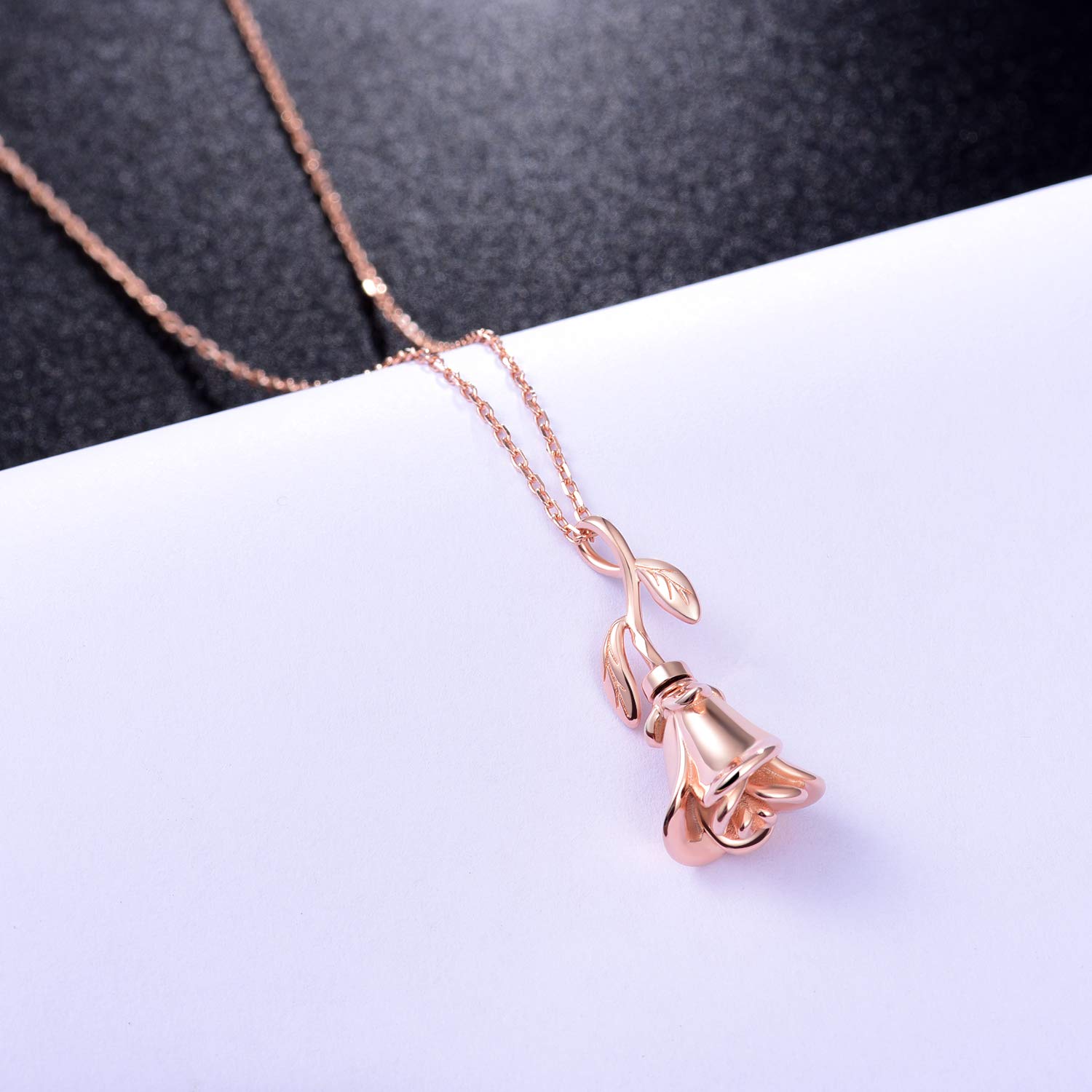 ACJFA 925 Sterling Silver Rose Flower Urn Necklace Cremation Jewelry 14K Rose Gold Plated Keepsake Ashes Memorial Pendant Necklace for Women Gift