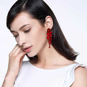 EVER FAITH Women's Wedding Banquet Jewelry Red Crystal Elegant Teardrop Dangle Pierced Earrings Black-Tone