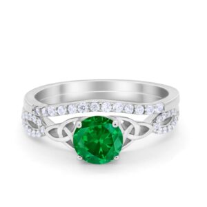 blue apple co. celtic engagement bridal set ring band round simulated green emerald cubic zirconia 925 sterling silver size-7