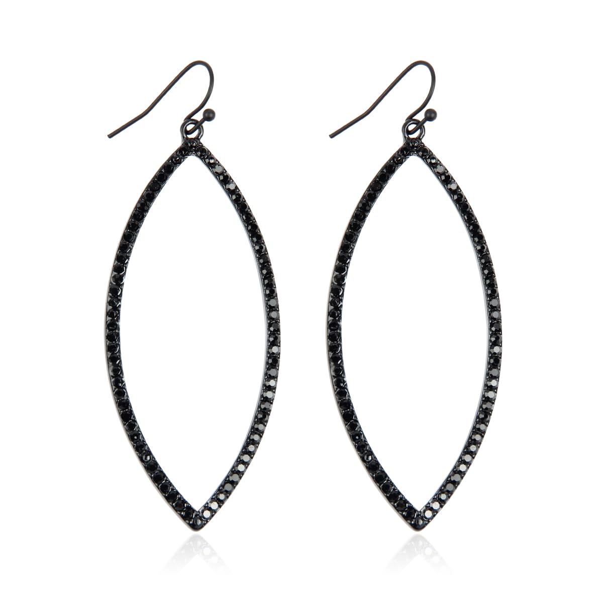 RIAH FASHION Sparkly Rhinestone Lightweight Geometric Hoop Drop Earrings - Teardrop, Pear, Oval, Marquise, Circle, Multi Cubic Crystal, Acrylic Pearl Dangles (Pointy Leaf - Black)