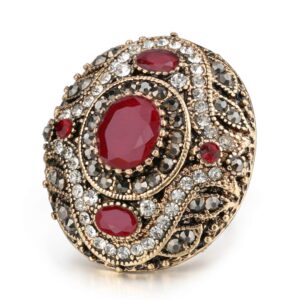 yazilind retro exaggerated ring bohemian style gemstone rings vintage women party jewelry(size 9)