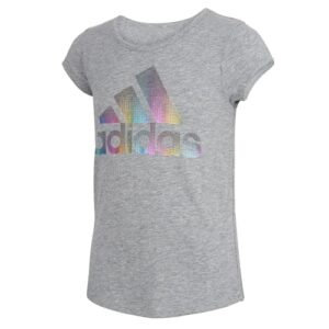 adidas girls' short sleeve scoop neck tee t-shirt, grey heather, large