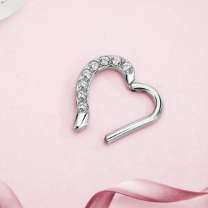 FANSING 16 Gauge Gemmed Daith Earrings Right Ear 8mm Daith Piercing Jewelry Surgical Steel 16g Heart Shaped Hinged Ring Hoop 316L Stainless Steel