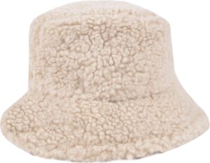 chezabbey faux fur bucket hat, fuzzy furry winter warm fisherman cap, fluffy teddy sherpa clothe hats for women men girls beige