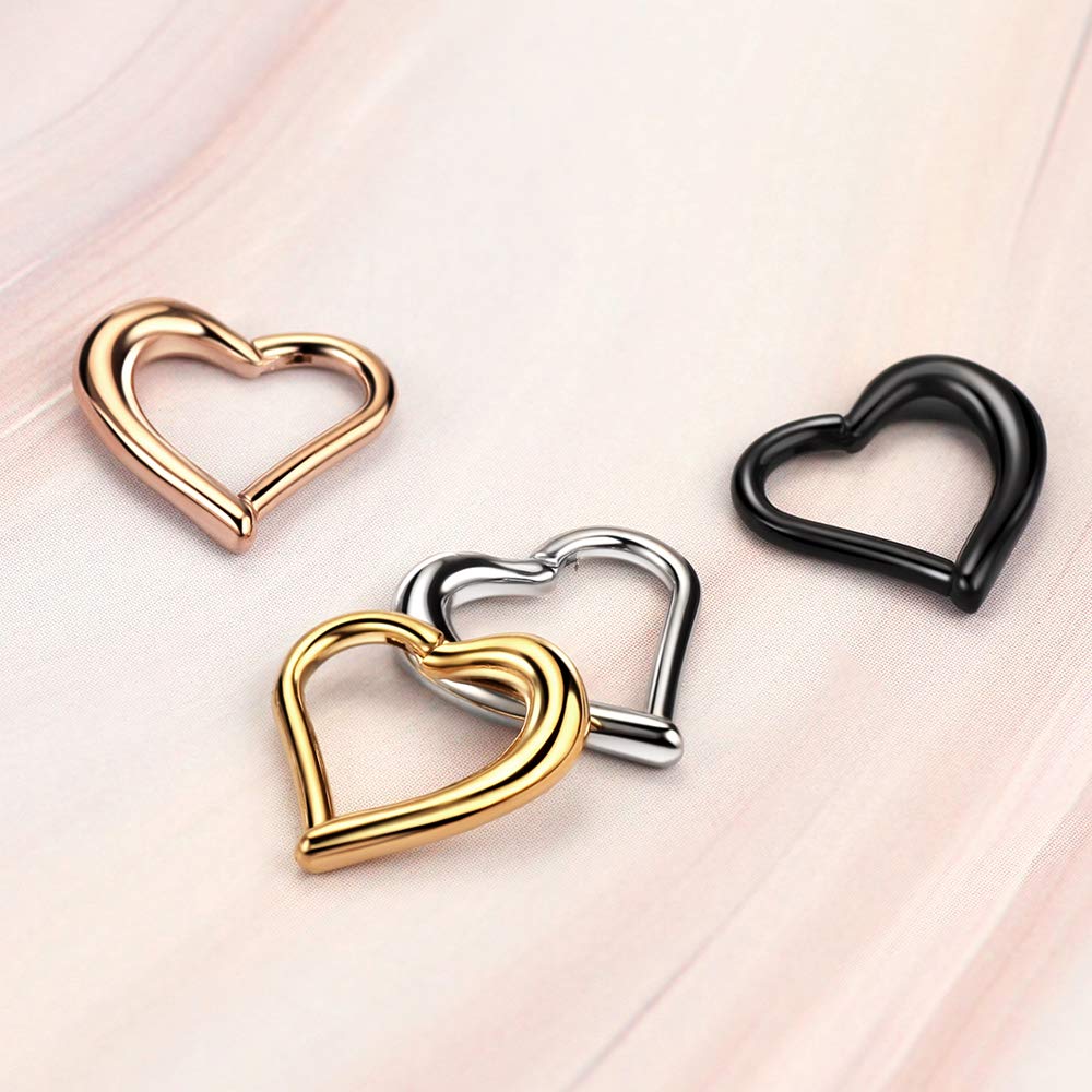 FANSING 16 Gauge Black Daith Earrings Left Ear Right Ear 8mm Daith Piercing Jewelry Surgical Steel 16g Heart Shaped Hinged Ring Hoop 316L Stainless Steel