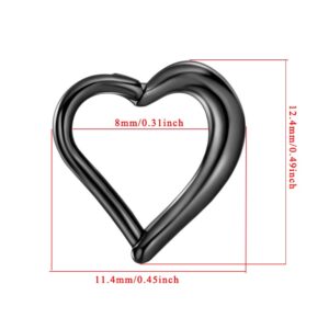 FANSING 16 Gauge Black Daith Earrings Left Ear Right Ear 8mm Daith Piercing Jewelry Surgical Steel 16g Heart Shaped Hinged Ring Hoop 316L Stainless Steel