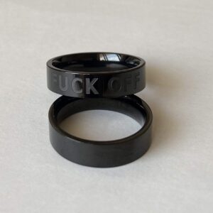 INRENG 6mm Men's Women's Stainless Steel Ring Fuck Off Inspirational Jewelry Biker Band Black Size 8