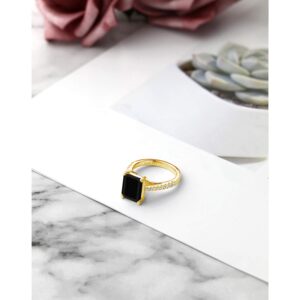 Gem Stone King 18K Yellow Gold Plated Silver Black Onyx and White Created Sapphire Ring For Women (3.39 Cttw, Gemstone Birthstone, Available in size 5, 6, 7, 8, 9)