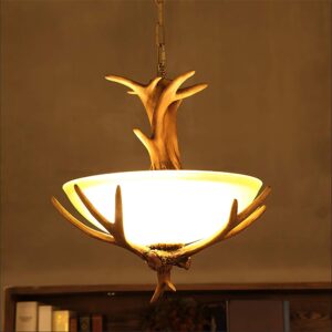 Antler Chandelier Rustic Retro Chandelier Faux Resin Antler Ceiling Light Fixture Frosted Glass Light Kitchen Farmhouse Restaurant Island Bedroom Loft Aisle 3 Light, Easy to Install