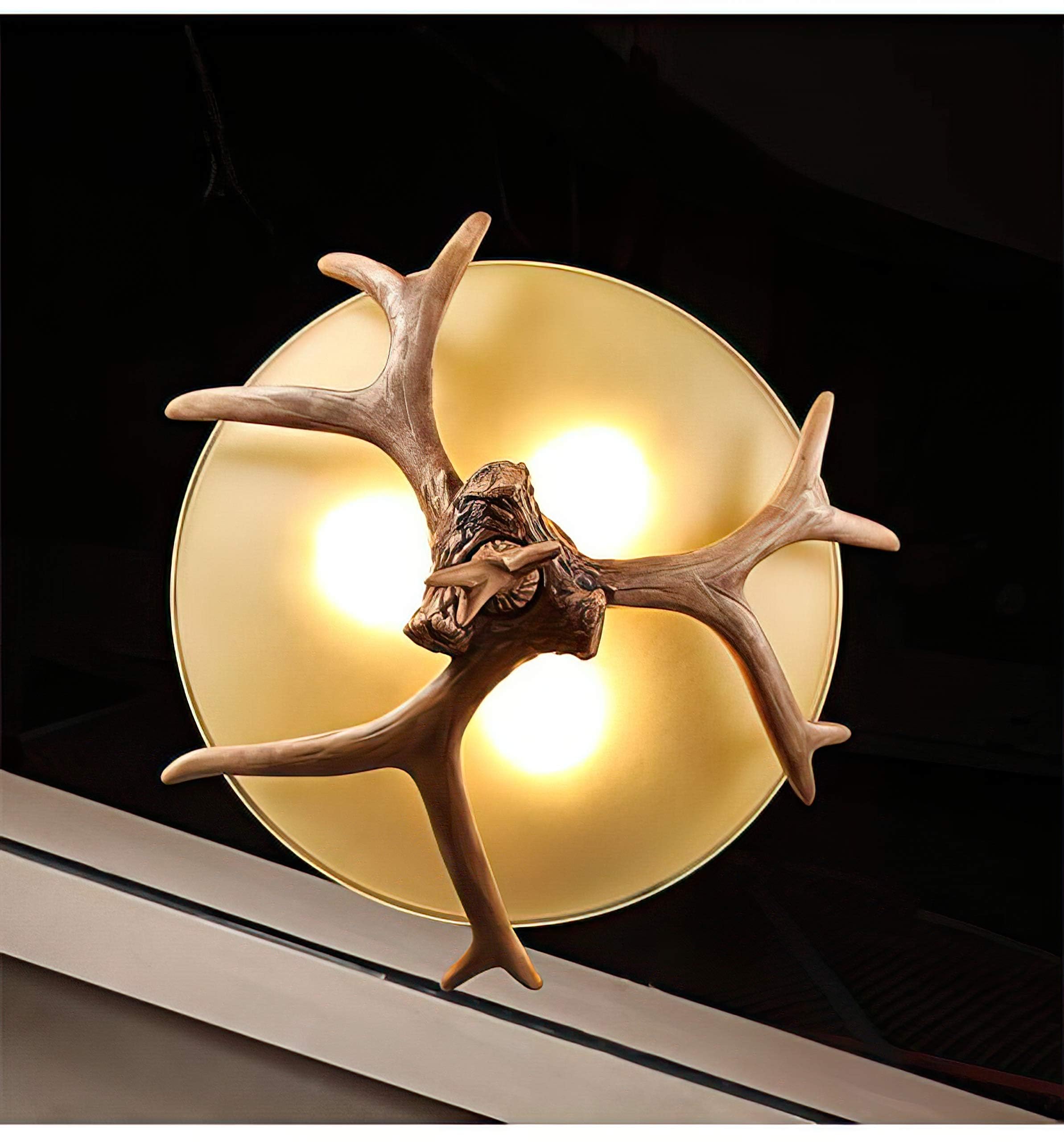 Antler Chandelier Rustic Retro Chandelier Faux Resin Antler Ceiling Light Fixture Frosted Glass Light Kitchen Farmhouse Restaurant Island Bedroom Loft Aisle 3 Light, Easy to Install