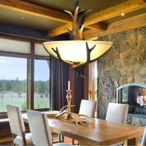 Antler Chandelier Rustic Retro Chandelier Faux Resin Antler Ceiling Light Fixture Frosted Glass Light Kitchen Farmhouse Restaurant Island Bedroom Loft Aisle 3 Light, Easy to Install